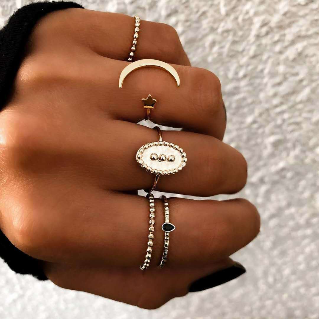 Womens Moon Star Ring Set Silver Electroplated Metal Rings Eye Design European American Fashion Jewelry Collection