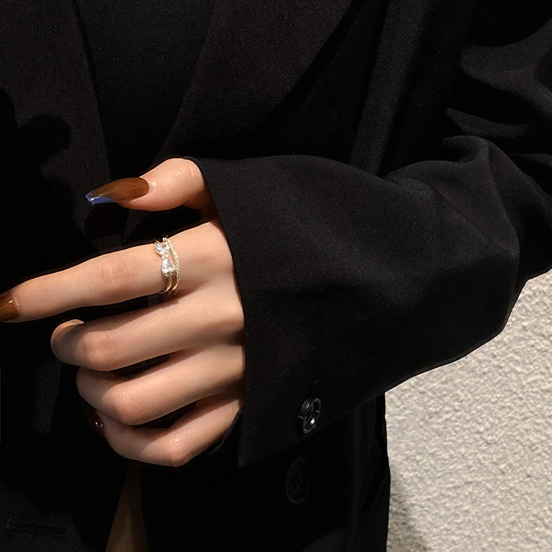 Womens Adjustable Zircon Bow Ring With Elegant Platinum Copper Inlaid Gem Fashion Jewelry For Her Everyday Gem