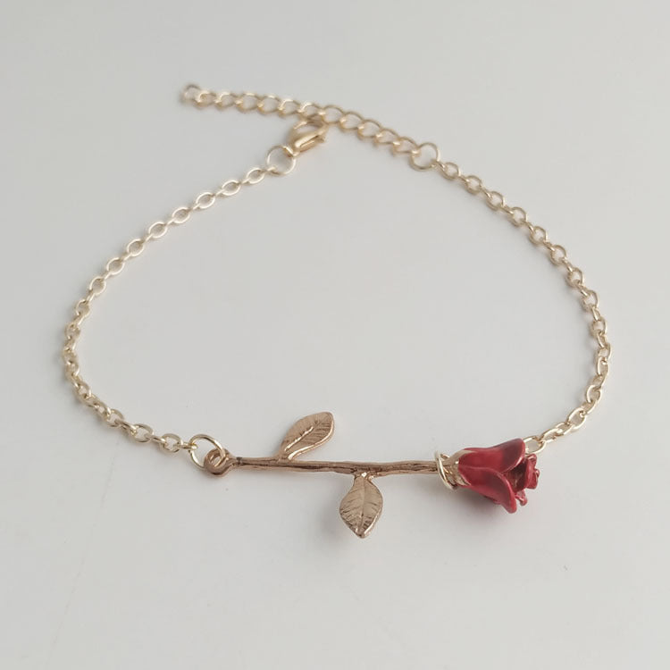 Rose Flower Bracelet Alloy Plated Chain Exquisite Lightweight Elegant Jewelry For Women Gift High Quality Look