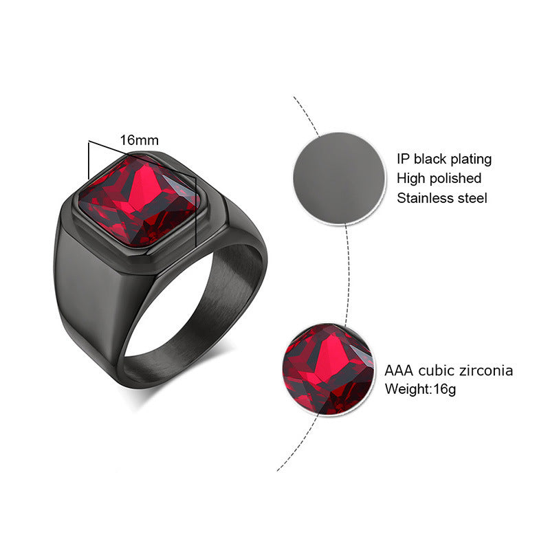 Mens Titanium Steel Ring Punk Geometric Ring With Red Zircon Ornaments Electroplated Band Jewelry Gift For Him Fashion