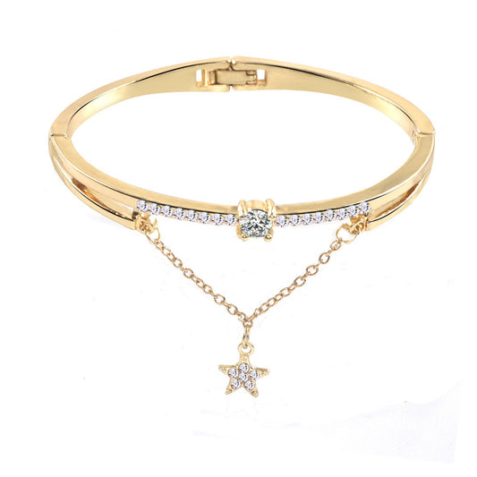 Womens Electroplated Bangle Bracelet Diamond Pentagram Design Elegant Alloy Fashion Jewelry for Women Shine Now