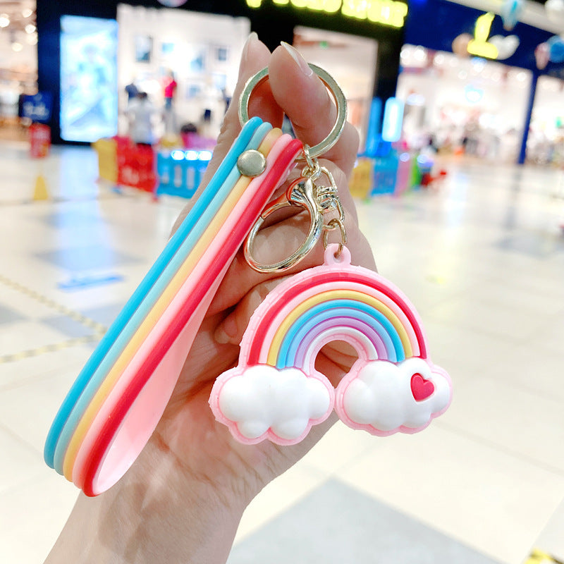Metal Rainbow Keychain Cloud And Heart Pendant Rubber Accessory For Women And Girls Bag Cute Gift For Fans Now