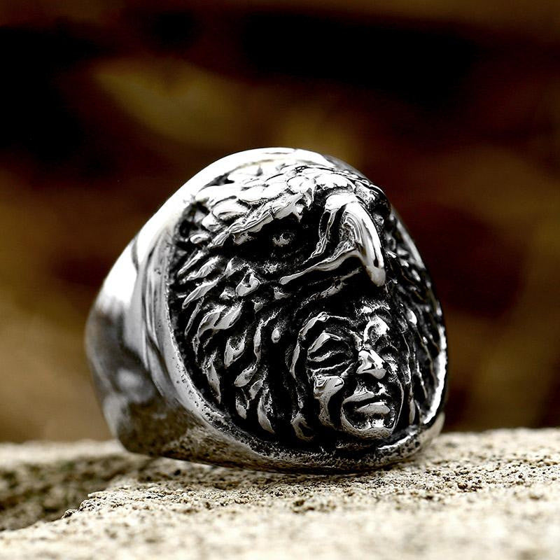Unisex Titanium Steel Ring with Eagle and Lion Head Vintage Polished Biker Ring Fashion Jewelry Gift for Men and Women Party Daily Wear Statement Ring