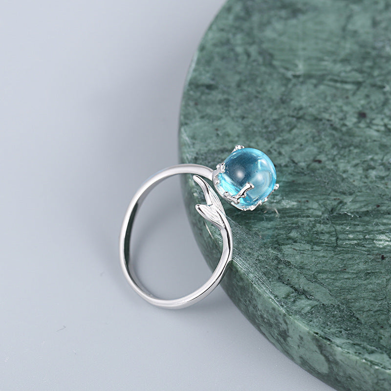 Womens Sterling Silver Mermaid Ring Adjustable Korean U Shaped Open Band White Gold Plated Fashion Chic Styles