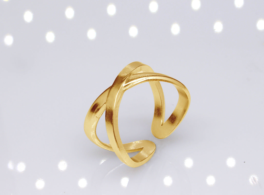 Titanium Steel Adjustable Cross Ring Geometric Electroplated Jewelry For Men Women Unisex Everyday Jewelry Look