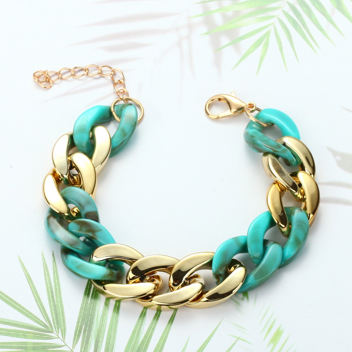 Womens Resin Bracelet With Acrylic Chain Paneled Design Fashion Jewelry Extension Chain 18.5cm Length Bracelet