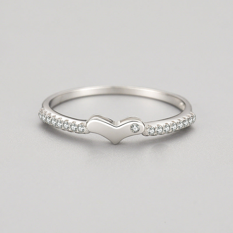 Sterling Silver Heart Ring With Diamond Inlay And Gold Plated Gemstones Size US5 US6 For Her Anniversary Style