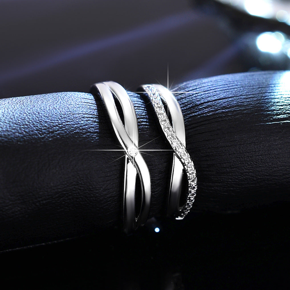 Couple Rings Set Adjustable Opening Matching Rings For Couples Cross Bow Design Copper Alloy With Gems Inlays Now