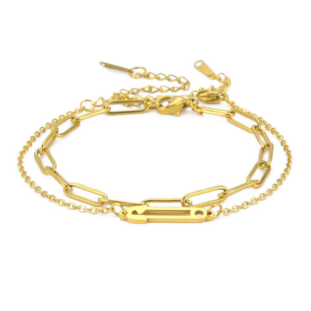 Womens Elegant Stainless Steel Double Layer Bracelet Pattern Design Simple Bangle Jewelry Gift For Her Stylish