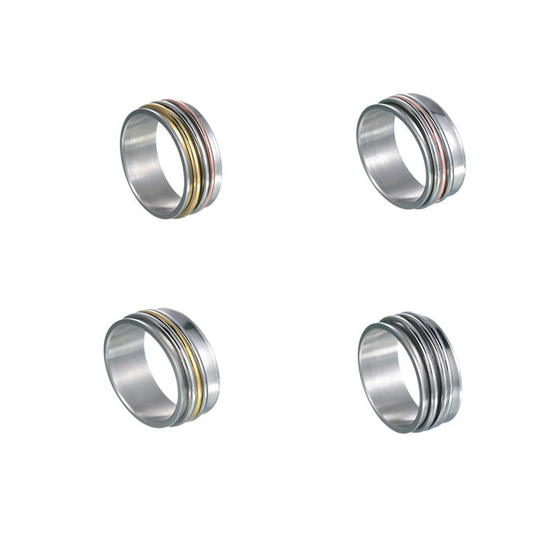 Unisex Rotating Ring Titanium Steel Concave Three Ring Design Electroplated Band Gold Silver Rose Gold Geometric Ring