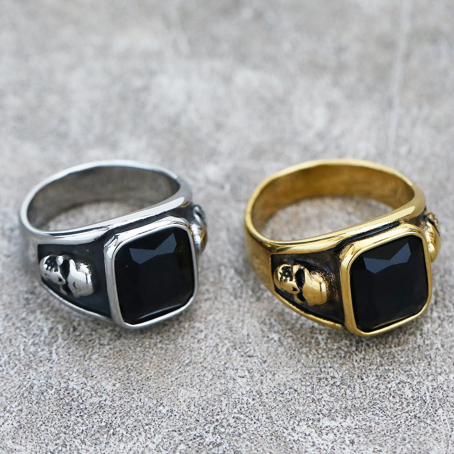 Unisex Titanium Steel Ring With Inlaid Jewel Retro Design Gold Or Steel Band For Men And Women Geometric Rings