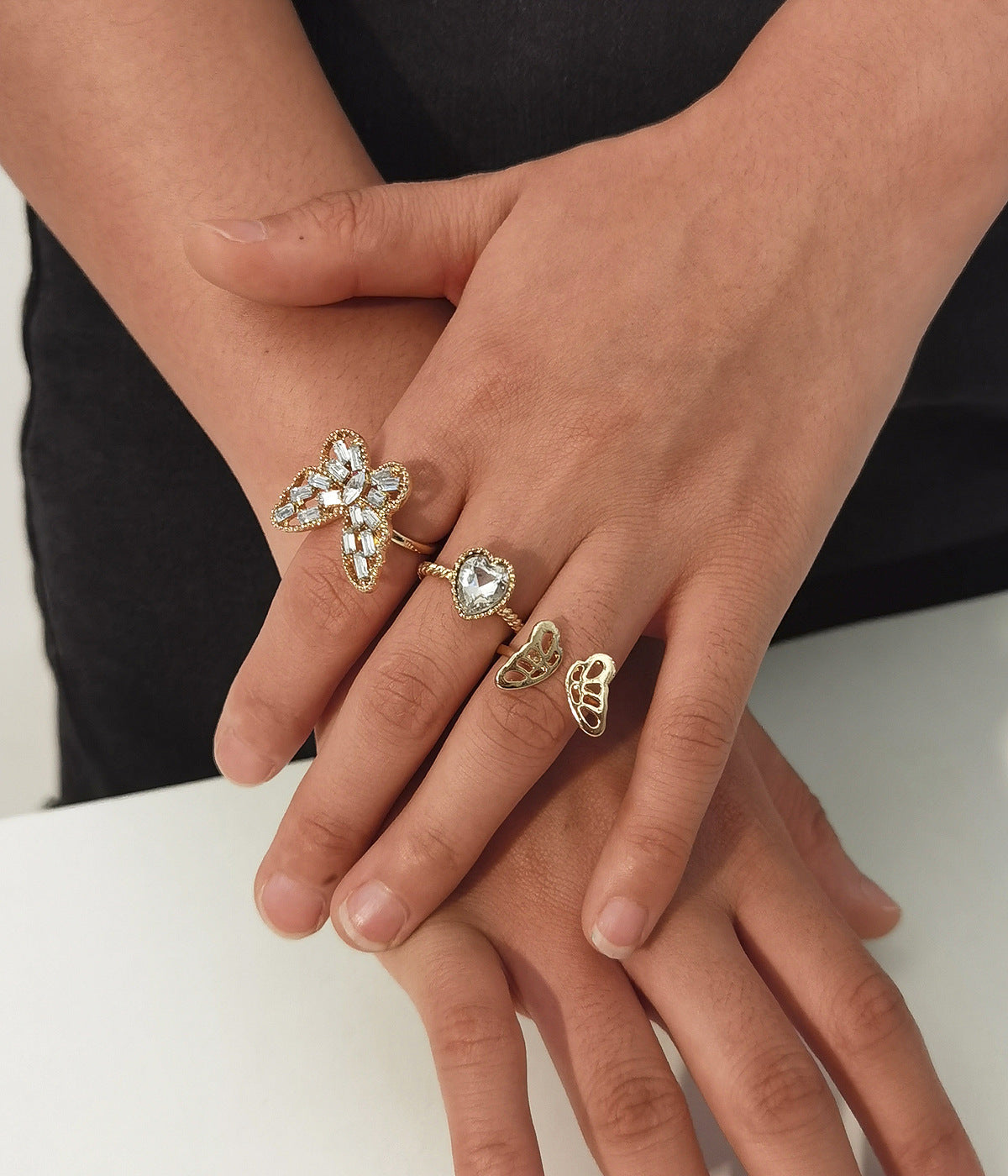 Butterfly Ring With Heart Peach Design Retro Alloy Rhinestone Jewelry For Women Vintage Style Gift For Her Now