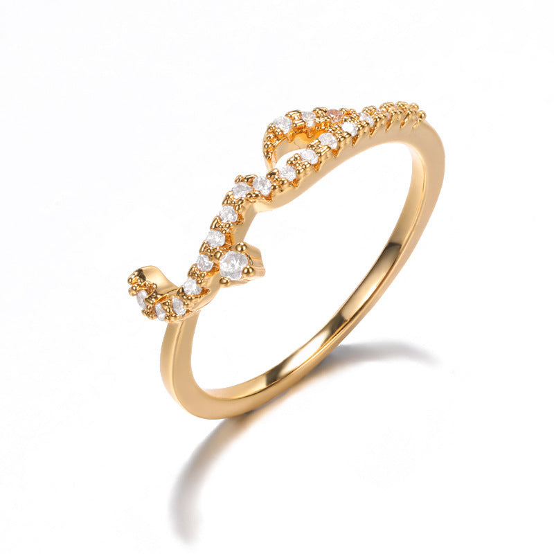 Gold Zircon Inlaid Letter Ring for Women Romantic Love Declaration Wedding Jewelry Gift Sizes 7 8 9 Gift For Her