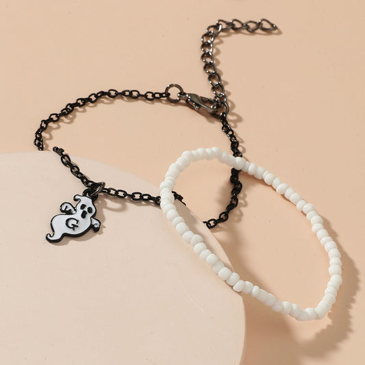 Mens Womens Gothic Beaded Bracelet Set Two Piece Imp Rice Bead Bracelet Retro European Fashion Jewelry Edition