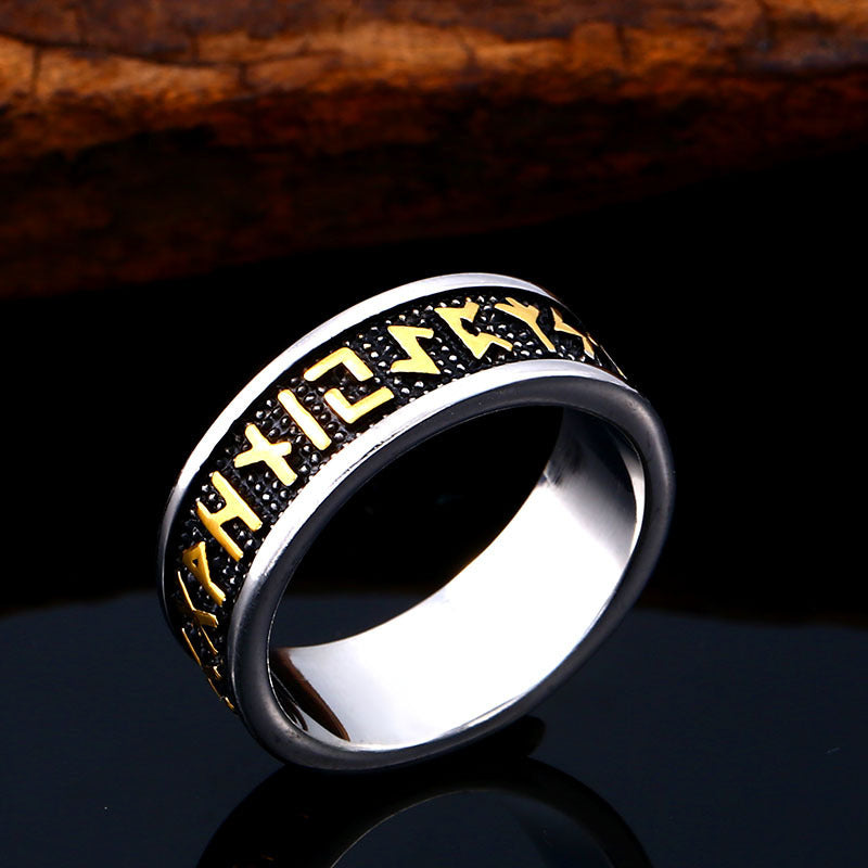 Men's Stainless Steel Ring Retro Personality Simple Band Golden Tone Number Letter Design Fashionable Ring for Him Everyday Wear Statement Ring