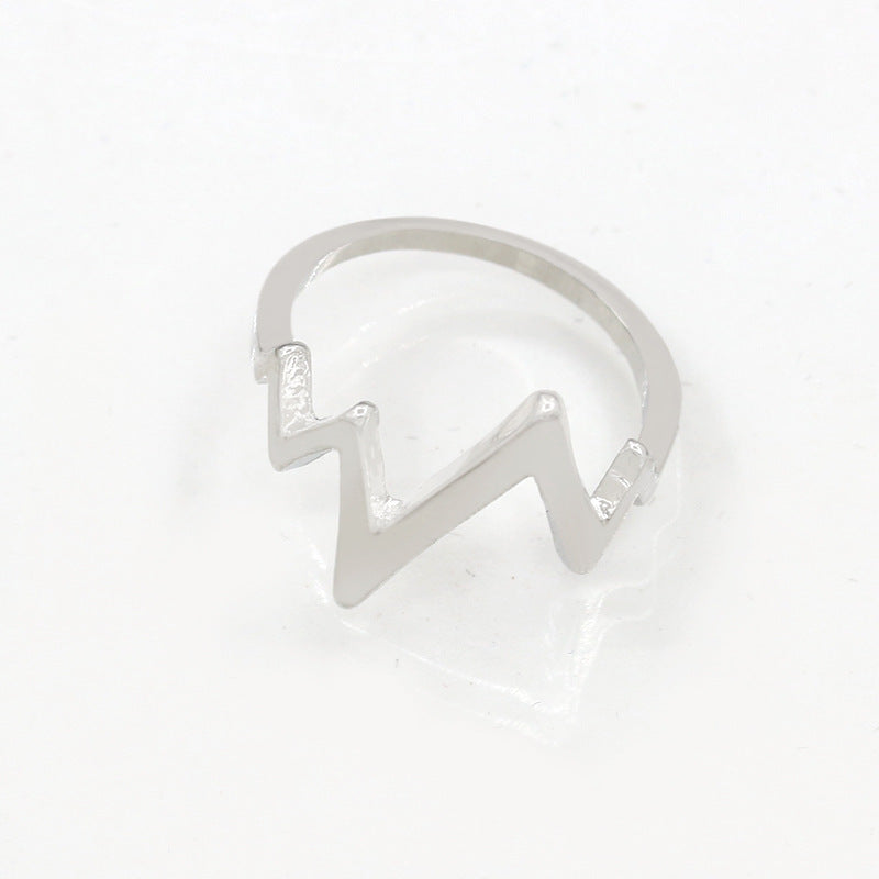 Womens Geometric Alloy Ring Textured Heartbeat Design Fashion Accessory Electroplated Retro Jewelry Ring For Women