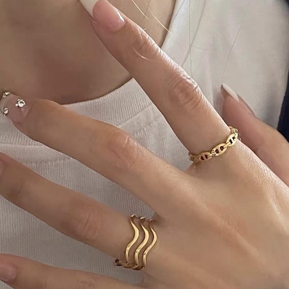 Stainless Steel Ring For Women Lightning Geometry Electroplated Finish In Gold Steel High ColorRetention Style