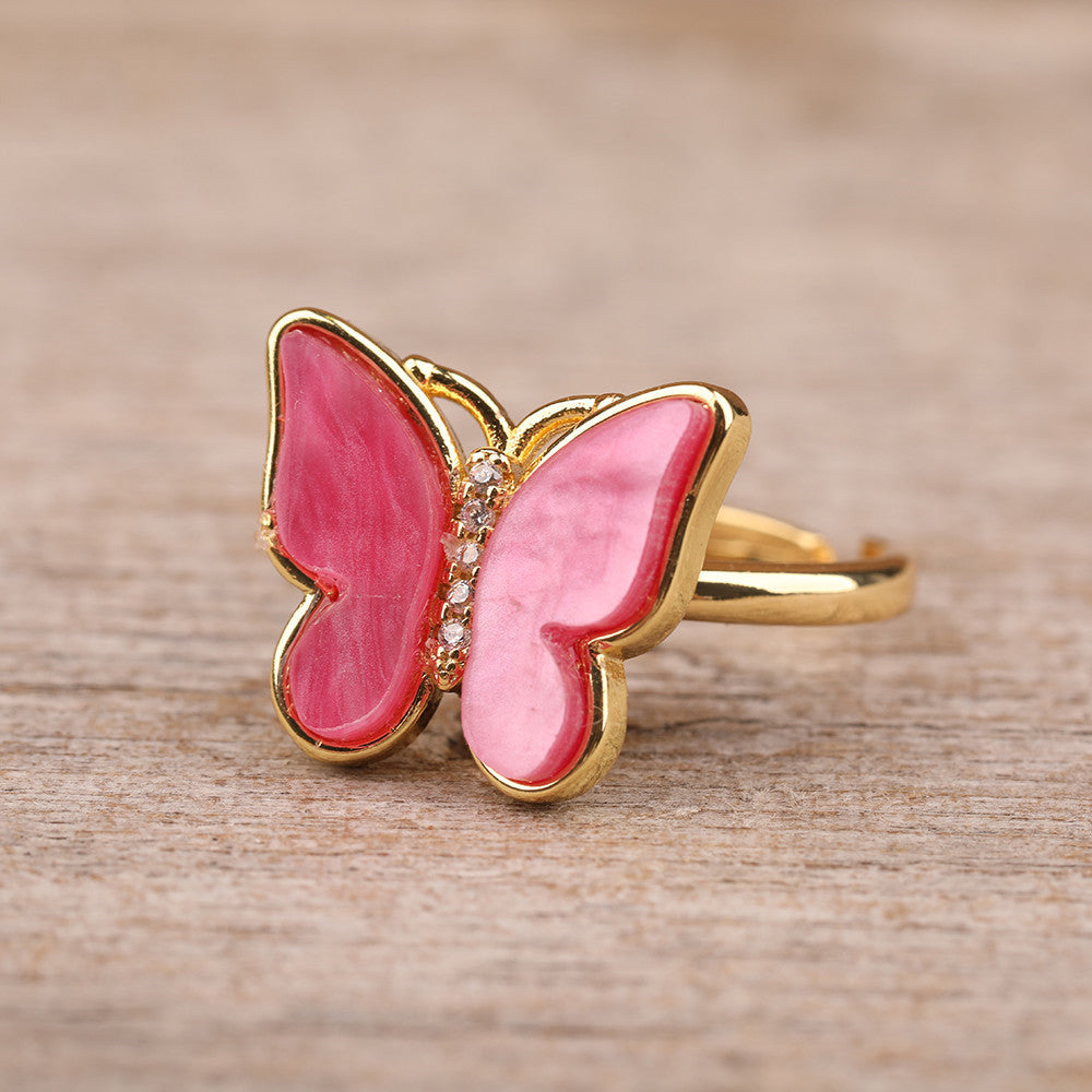 Rotatable Butterfly Ring with Enamel and Natural Stone Gift