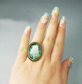 Women Alloy Ring Vintage Oval Cow Pattern Geometric European American Fashion Jewelry Unset Gemstone Ring Chic Lux