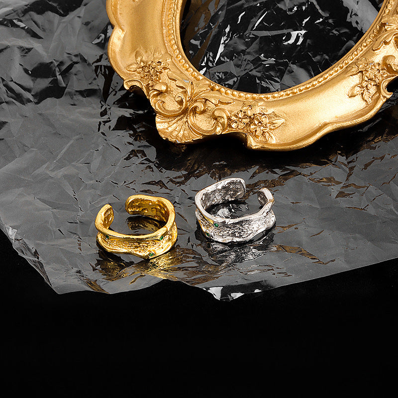 Geometric Copper Ring For Women Adjustable Open Ring 7mm Wide Platinum And Gold Plated Zirconia Gift Gift Idea