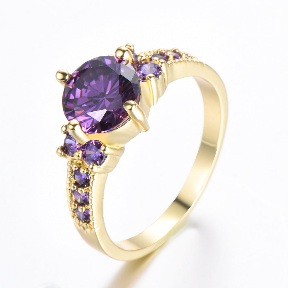 Womens Elegant Zircon Ring Four Claw Round Design Electroplated Brass Sparkling Rhinestone Jewelry For Women Shine