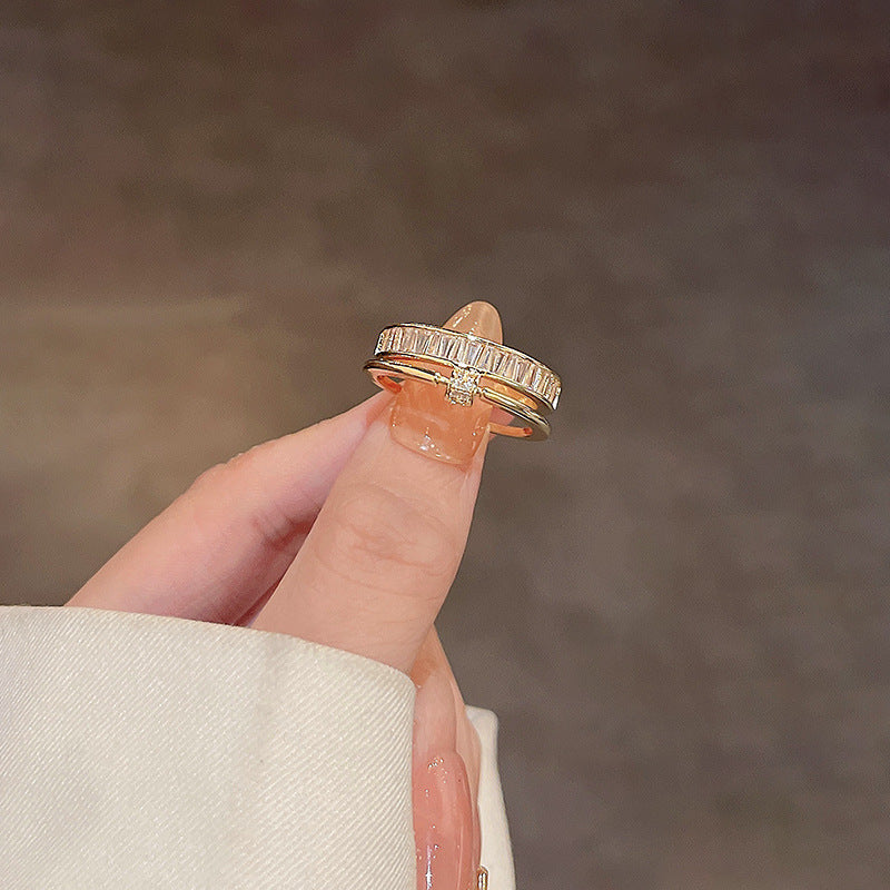 Elegant PearlWhite Ring Geometric Copper Band Electroplated White Gold Gemstone Inlay Gift For Her Korean Style