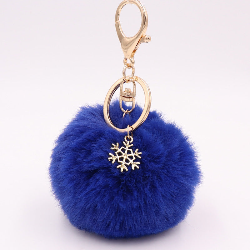 Plush Snowflake Keychain Winter Holiday Decoration Bag Pendant Alloy Keyring Fluffy Snow Ball Charm Gift Ideas