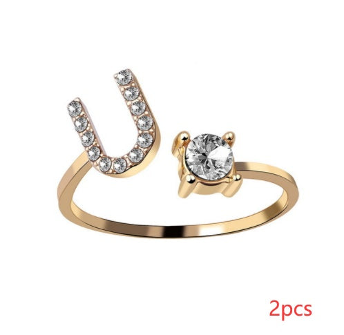 Womens Initial Letter Ring Adjustable Vintage Jewelry Zircon Accents Alloy Rhinestone Ring Perfect For Gifting