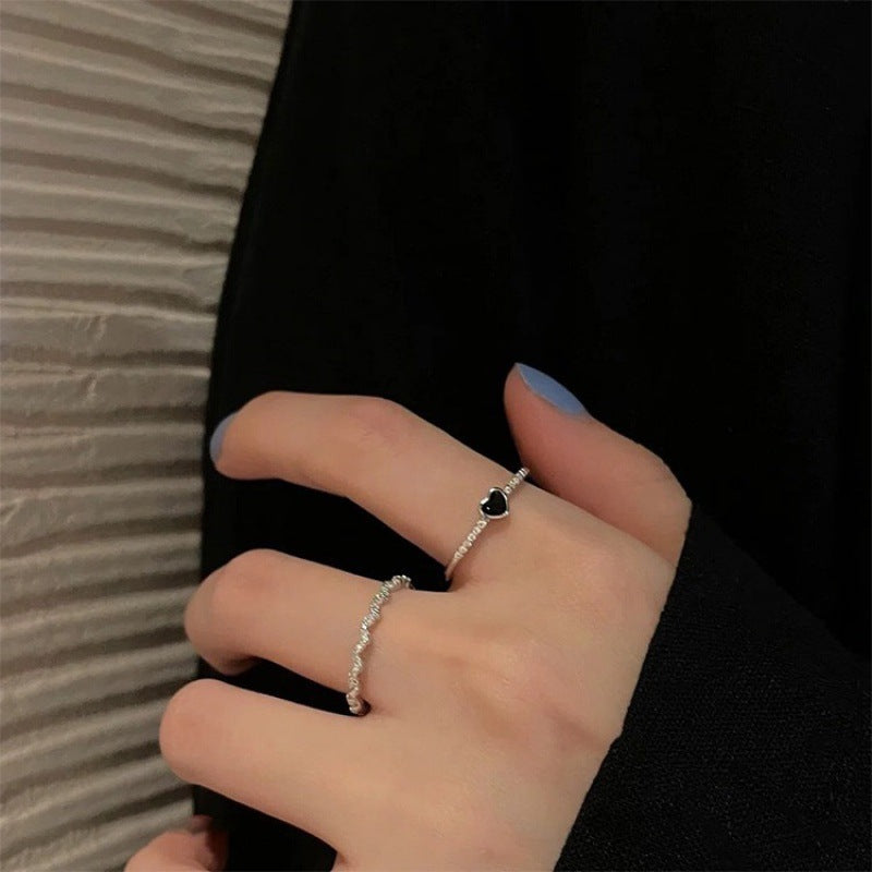 Love Heart Rings Sets Silver Metal Adjustable Open Fashion Rings For Women Jewelry Elegant Everyday Accessory
