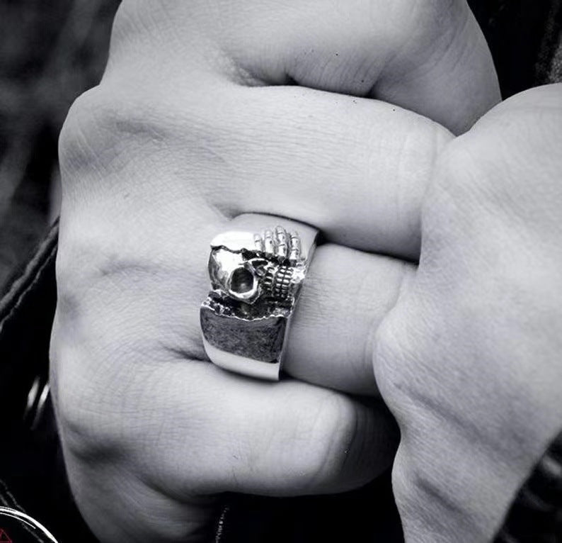 Mens Skull Ring Zinc Alloy Retro Punk Motorcycle Biker Jewelry Gift For Men Skull Design Durable Accessory Pro