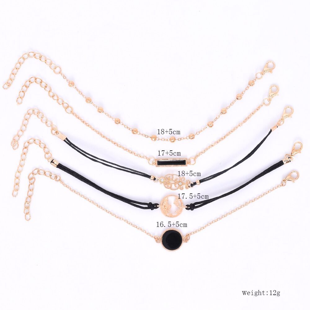 Five Piece Alloy Bracelet Set Bangle With Dripping Oil Rectangular Diamond Map And Letter Number Text Design Style