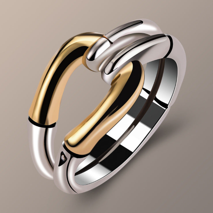 Two Tone Gold Plated Alloy Wave Ring With Geometric Bone Design For Women European And American Style Jewelry Ring