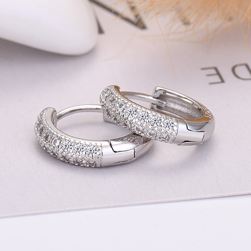 Diamond Zircon Circle Earrings Silver 925 Needle Posts Unisex European Style Elegant Jewelry Fine Craftsmanship Sparkle