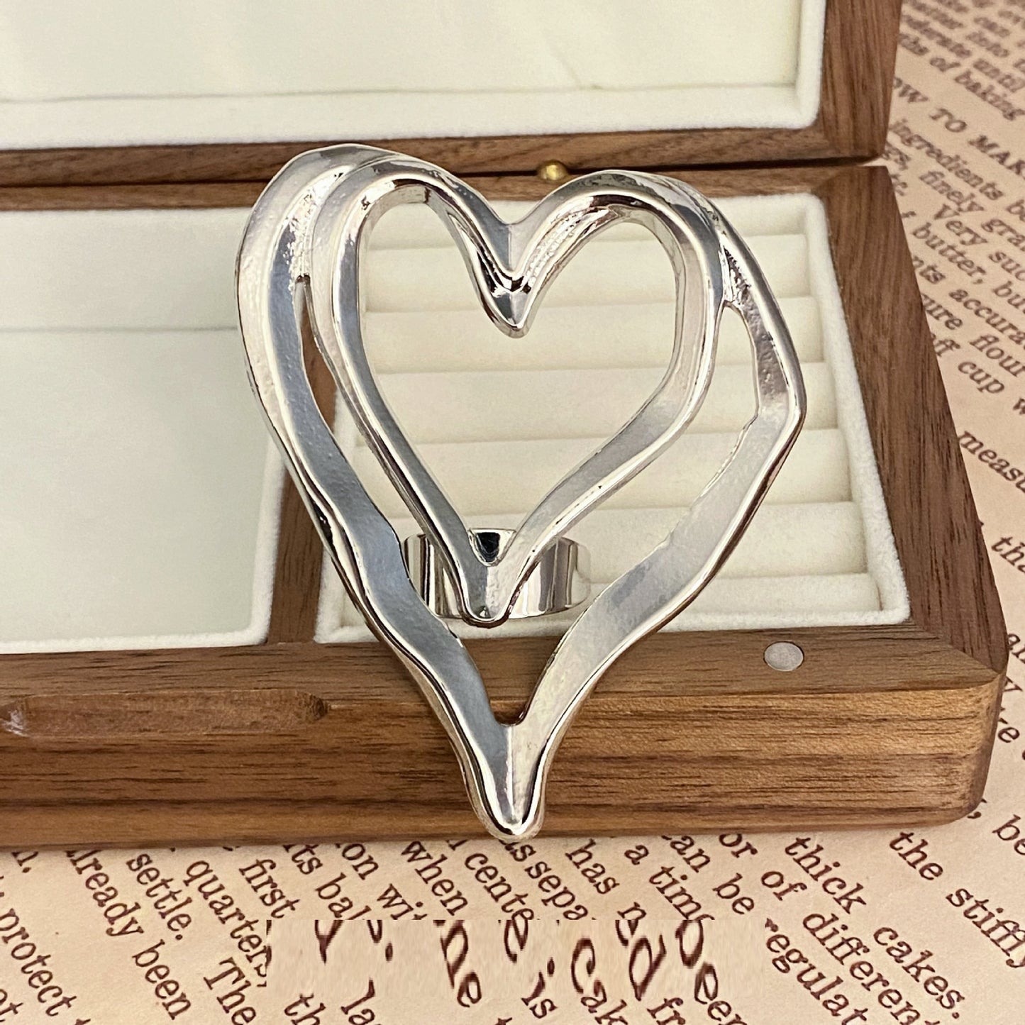 Double Layer Peach Heart Ring For Women Geometric Alloy Micro Inlay Trendy Round Design For Everyday Wear Gold Tone