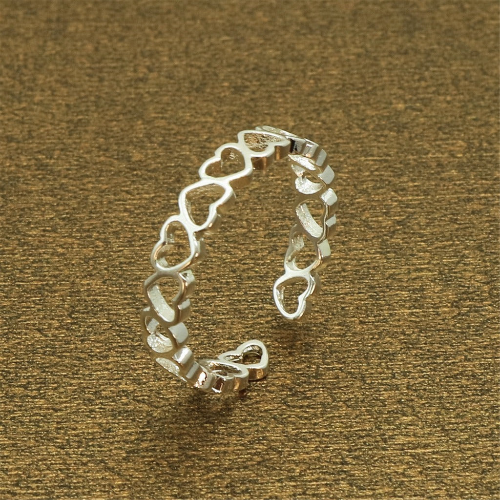 Silver Plated Ring Heart To Heart Copper Band Geometric Jewelry Gift For Her Women Elegant Gift For Her Jewels