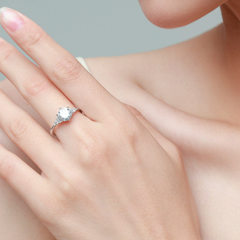 Silver Ring Women Geometric Gold Plated Inlay Gemstone