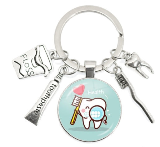 Round Toothbrush Keychain Alloy Metal Key Ring Unisex Pendant Gift for Keys Bags Backpacks and More Gift Ideas