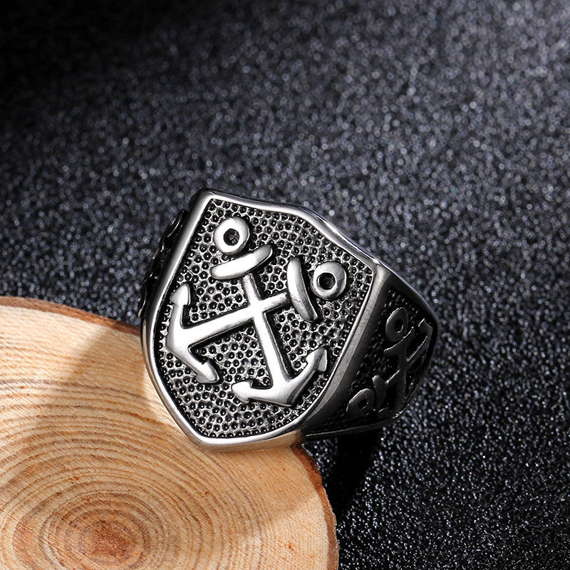Pirate Anchor Domineering Mens Ring Titanium Steel Jewelry Accessory Bold Masculine Style Bold Polished Finish