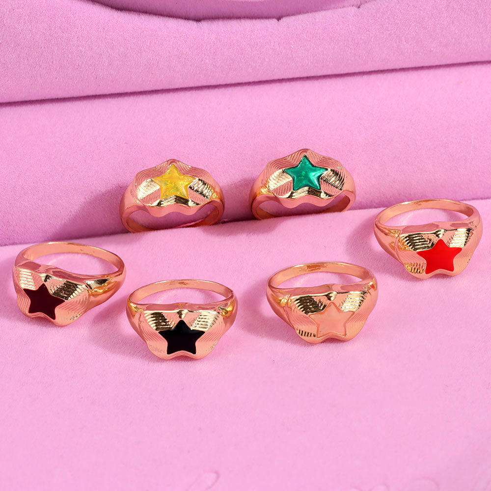 Unisex Geometric Alloy Ring Inlaid Gemstones Heart And Pentagram Design Fashion Jewelry Gift For Everyday Wear Gift