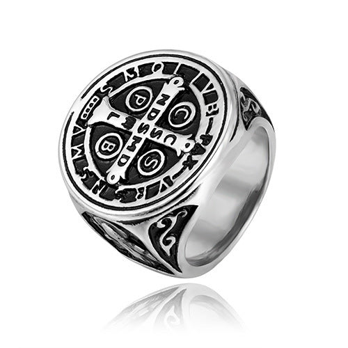 Gold Titanium Steel Cross Ring For Men Unisex Retro Style