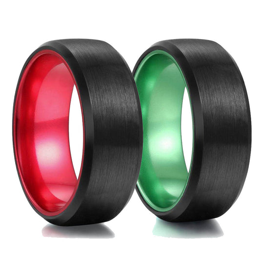 Unisex Two Tone Tungsten Ring 8mm Beveled Edge Simple Metal