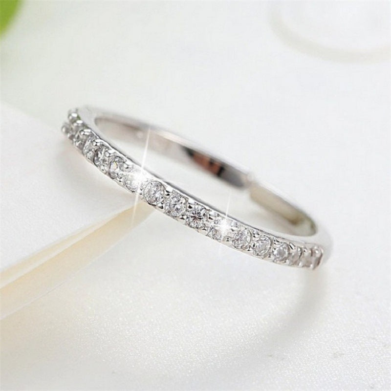 Sterling Silver 925 Diamond Ring With Fine Row Setting Adjustable Opening Size Women Jewelry Elegant Classic Everyday