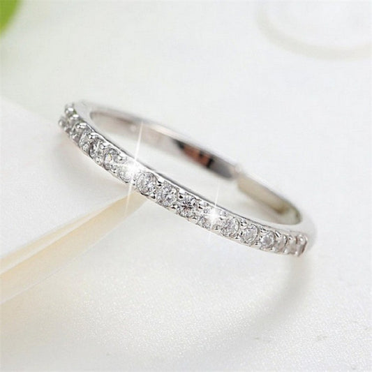 Sterling Silver 925 Diamond Ring With Fine Row Setting Adjustable Opening Size Women Jewelry Elegant Classic Everyday
