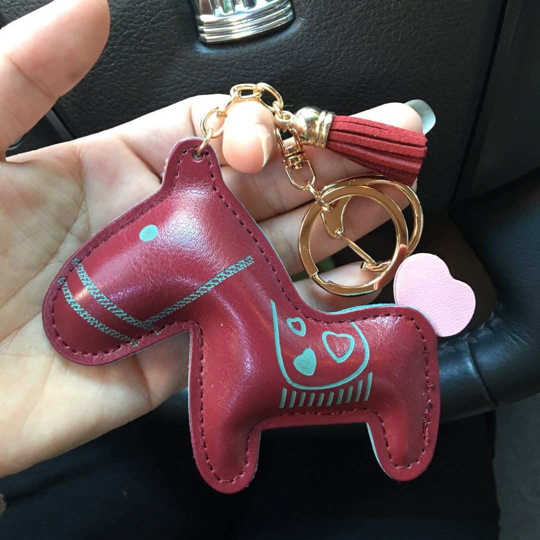 Cute Animal PU Leather Keychain Pendant for Car Keys Unisex Key Ring Decor Organization High Quality Travel Friendly