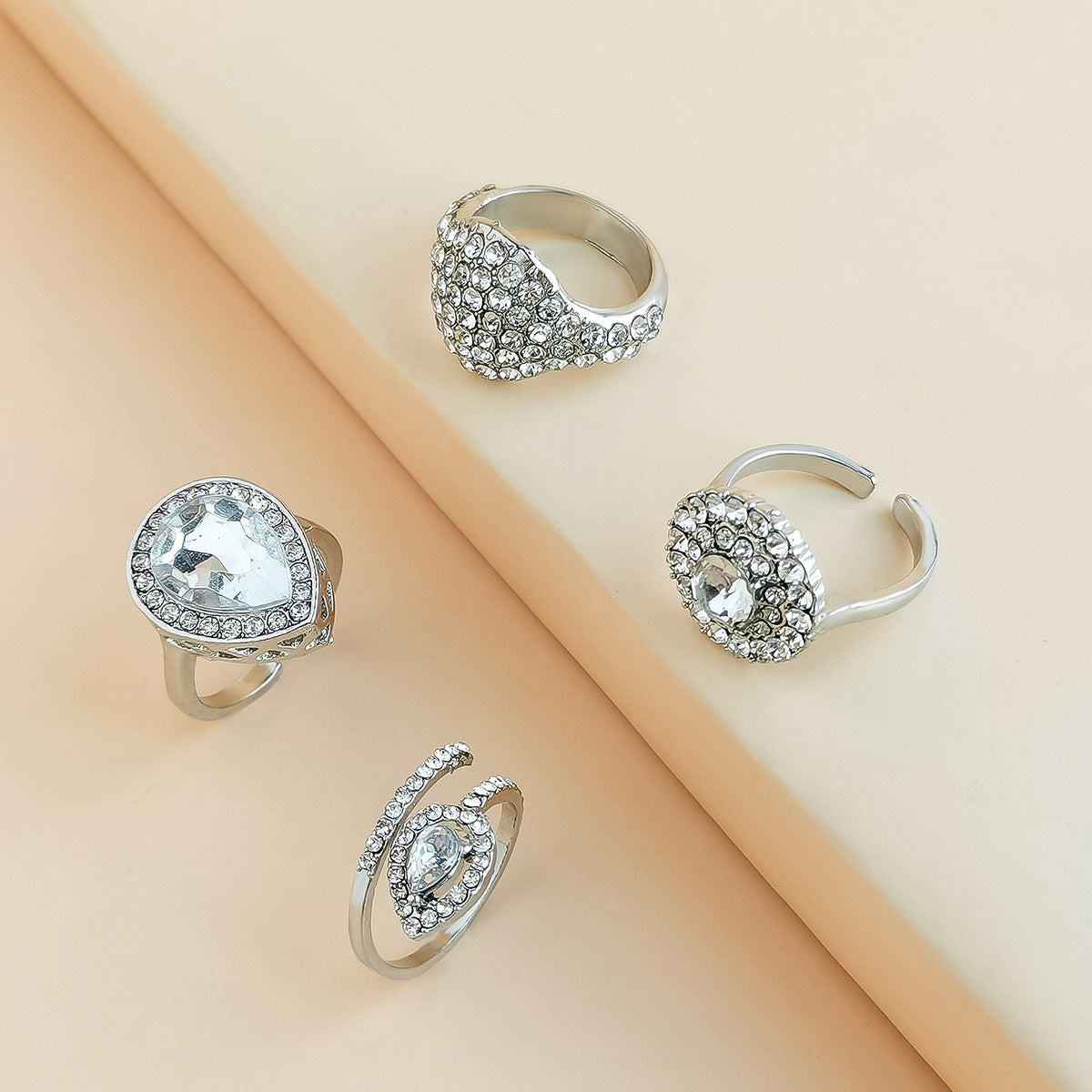 Womens Adjustable Knuckle Ring Geometric Gemstone Alloy Rhinestone Durable Elegant Modern Fashion Jewelry Gleaming