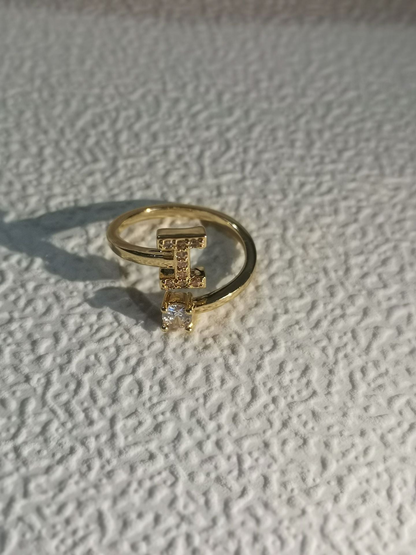 Unisex Copper Ring Adjustable Zircon Inlaid Letter Design