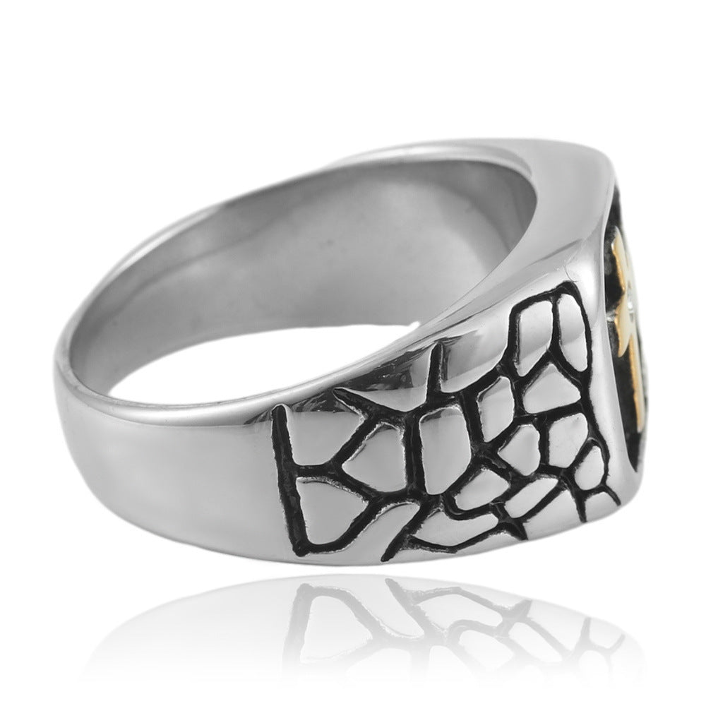 Men Retro Cross Ring Titanium Steel Durable Fashion Jewelry Statement Band For Everyday Wear Unisex Cross Ring Style