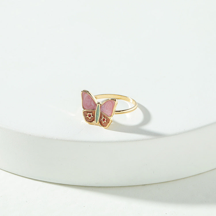 Purple Blue Geometric Butterfly Ring For Women Alloy Jewelry Solid Color Oil Drop Style Jewelry Keepsake Gifts