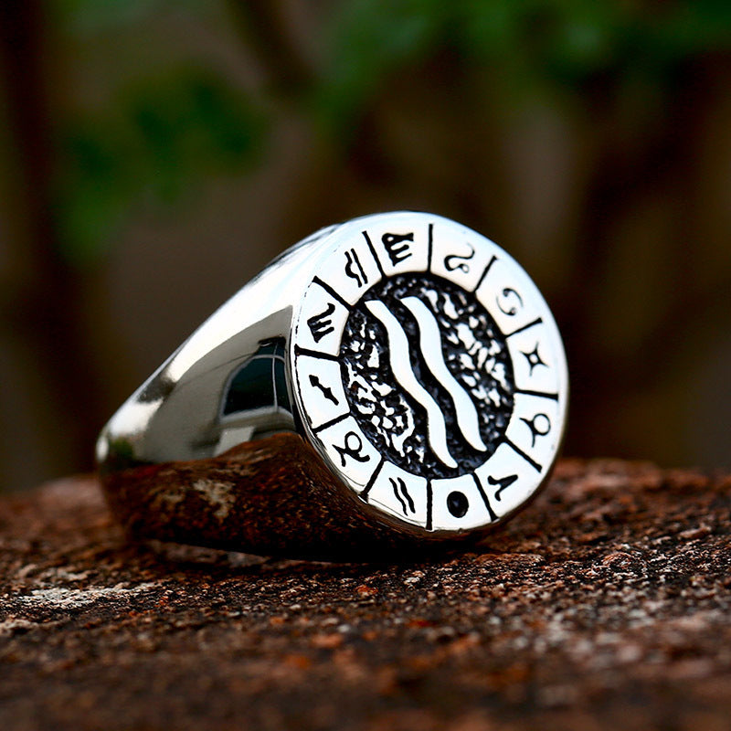 Men Titanium Steel Ring 12 Constellation Zodiac Design Polished Durable Unisex Jewelry For Everyday Wear Handcrafted