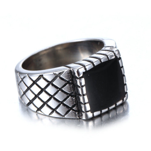 Mens Stainless Steel Geometric Ring Titanium Steel Ring For Men European And American Vintage Jewelry Gift Set